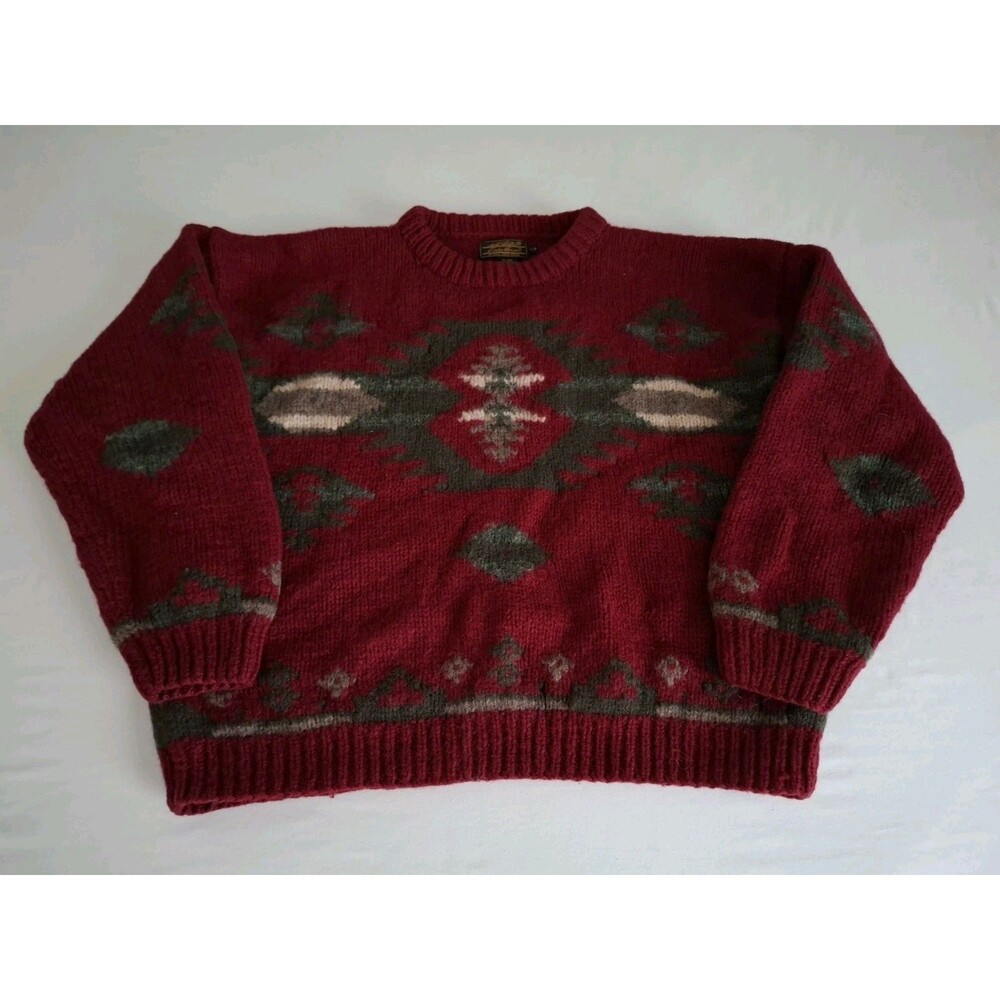 Vtg 90s Eddie Bauer Aztec Southwestern Native Wool Sweater Mens Sz L VGC
